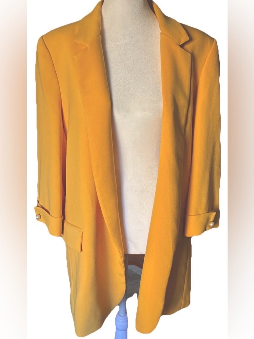 Zara Basic Long Line Blazer Lapel Open Front Flap Pockets Lined Women's L